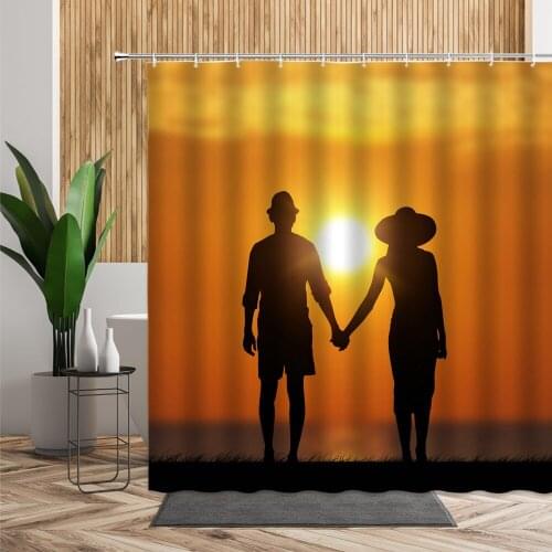 Sunset Scenery Shower Curtain Romantic Love Memorial Decoration Background Waterproof Bath Curtains With Hooks Machine Washable