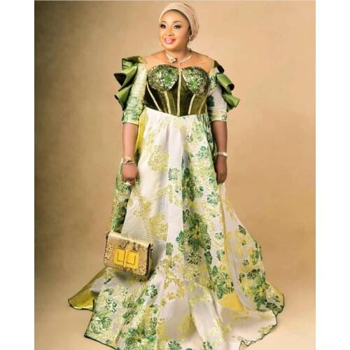 Green Newest Design Brocade Organza Lace Fabrics Nigerian Jacquard Cloth African Tulle Net Lace Material For Sewing Dress Y1880