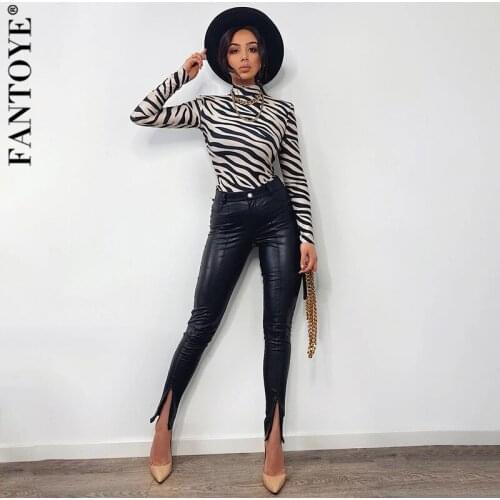 Fantoye High Waist PU Leather With Splits Zipper Pants Women Fashion Black Bodycon Pantalones Winter Tight Solid Pencil Trousers