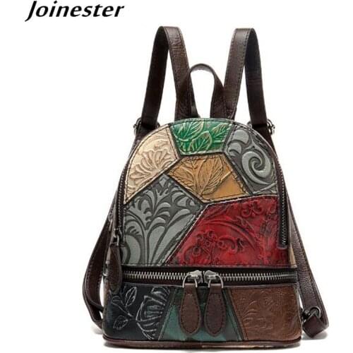 Women Leather Backpack Mini Mochila Bags for Women Retro Patchwork Backpacks Casual College Travel Bagpack Stylish Back Pack