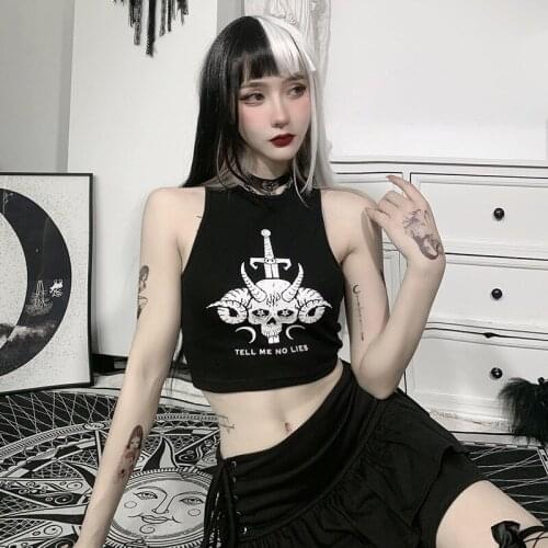 Gothic Indie Dark Skulls Individual Print Camis Female Summer Mall Goth Harajuku Hobo Tank Tops Women Casual Shirt Cyber Y2k Top