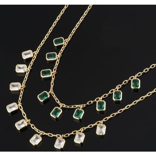 Green crystal choker collar necklace for women rectangle stone charm drop clavicle necklace summer boho dainty elegant 2021
