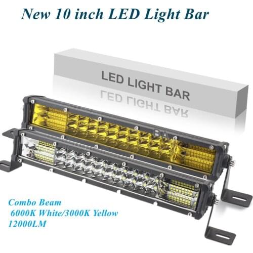 New 10 inch Silm LED Light Bar Triple Row Work Light Combo Beam Yellow White Light 12000LM 12V 24V For Offroad Truck Car Motor