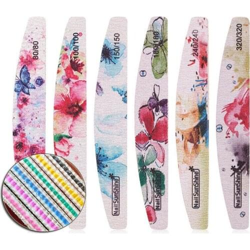 25 pcs Nail File Flower Printed Nail buffer Block Colorful Lime a ongle 80/100/150/180/240/320 Washable File Manicure