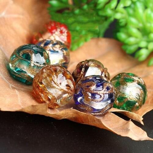 5pcs Round 12mm Foil Strips Lampwork Glass Handmade Loose Beads for Jewelry Making DIY Crafts Findings