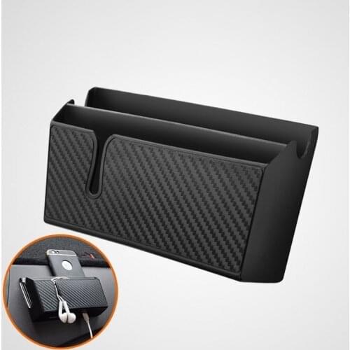 Carbon Fibre Car Mobile Phone Holder Storage Box Organizer Auto Hanging Trunk Storage Container key handphone stowing tidying