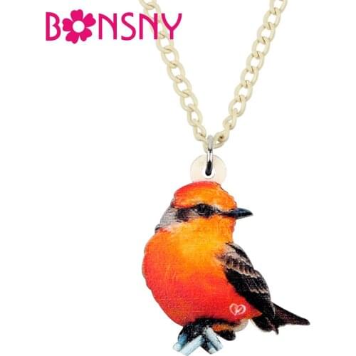 Bonsny Acrylic Black Red Vermilion Flycatcher Bird Necklace Pendant Sweet Birds Jewelry Women Girl Teen Charms Hot Gift 2019 New