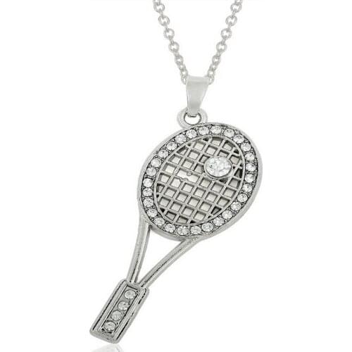 Zinc Alloy Lovely Shiny Crystal tennis Racket necklace sports jewelry pendant Necklace