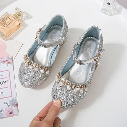 2-12 Years Old Fashion Crystal Bead Children Dresses Leather Shoes Princess High Heels School Shoes For Kids Spring Little Girls
