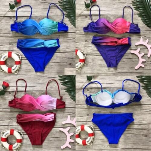 Hot sexy bikini set Summer Padded push up bra bottom 2pcs 2019 Women colorful Swimming Beachwear Cross maillot de bain Biquinis