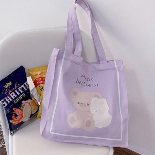 Canvas Totes Purses and Handbags for Women 2021 Fashion Girls Female Shopper Casual New Cute Cartoon Bear and Bunny Shoulder Bag