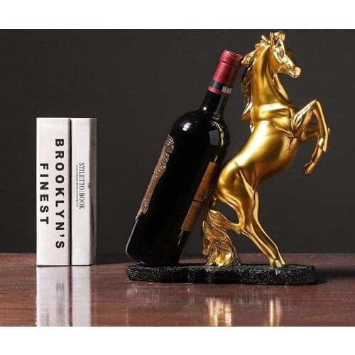 Creative Crafts Resin Red Wine Holder Frame Gold Horse Home Decoration Ornamental Resin Art Sculpture Figurines Home Decor Gift