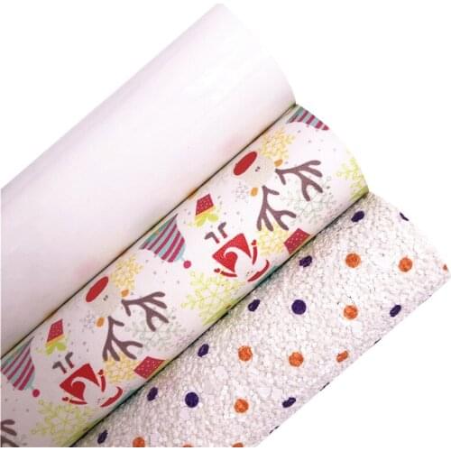 Polka Dots Printed Chunky Glitter Leather Fabric Elks Printed Synthetic Leather Glossy Patent Leather For BOWS DIY 21X29CM G543