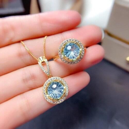 Best Gift Natural Real Topaz jewelry set Natural Real Topaz 925 sterling silver 1pc pendant,1pc ring