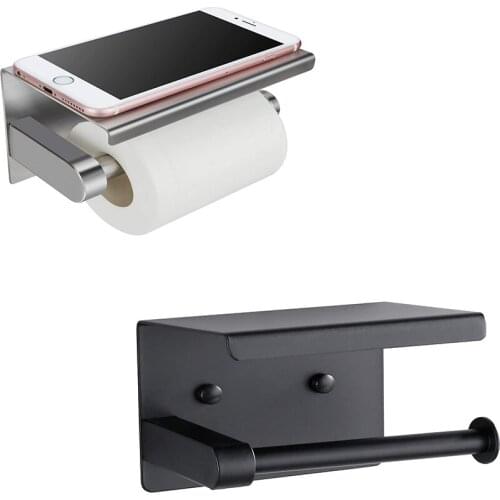 Brushed/Matte BlackSUS 304 Stainless Steel Toilet Paper Holder with Phone Shelf, Bathroom Tissue Holder Toilet Paper Roll Holder