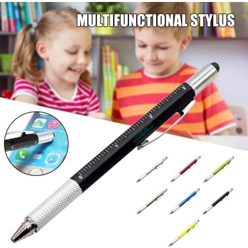 6 in 1 Multi-functional Stylus Pen with Black/Blue Refill Tool Tech Ballpoint Pen with Clip Smooth Writing NK-Shopping