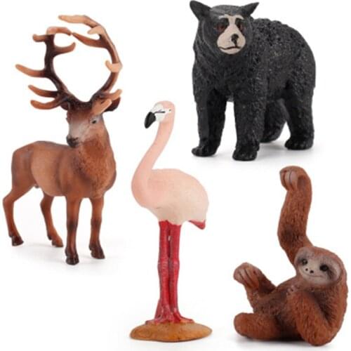 Simulation Wild Animal Model Toys Action Figures Flamingo Sloth Black Bear Elk Educational Toy Simulation for Children Figures