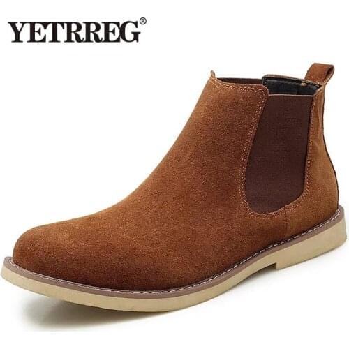 New Winter Warm Plush Men Boots High Quality Cow suede Men Chelsea Boots Non-slip Snow boots Handmade Ankle Boots Big Size 47