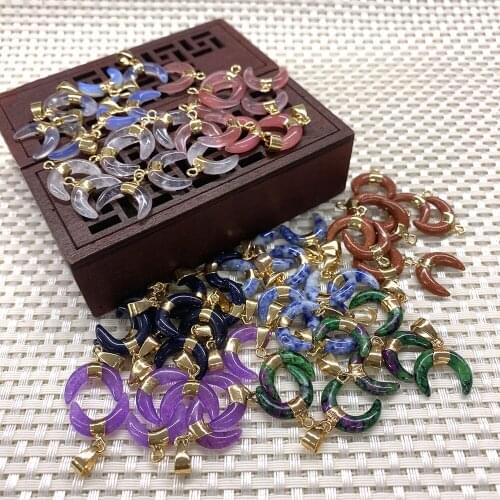 Wholesale Natural Stone Moon Shaped Crystal Pendant Suitable for DIY Fashion Jewelry Making Exquisite Necklace Earrings 16x18 Mm