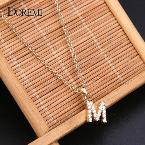 DOREMI 3A Cubic Zircon Alphabet Pendants Copper Mini A-Z Letter Pendant Necklace Shinning 26 Initial Collares Jewelry