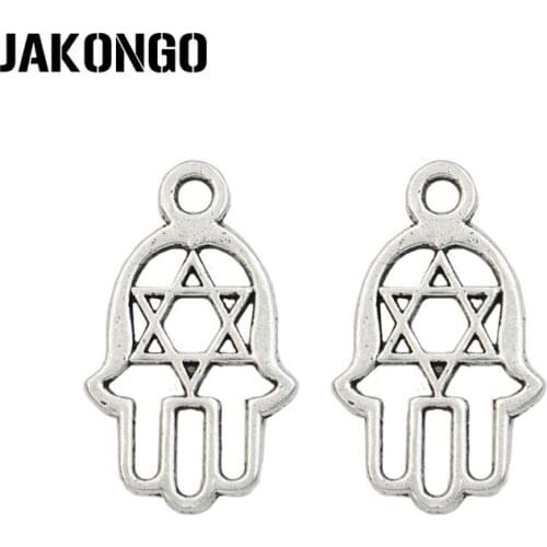 JAKONGO Antique Silver Plated Fatima Hand Charms Pendant for Jewelry Making Bracelet Accessories DIY Handmade 21x13mm 25PCS/lot