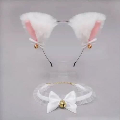 NONSAR Cat Ears Bells Hairband Soft Sister Girl Accessories Cute All-Match White And Black Neckwear Headdress