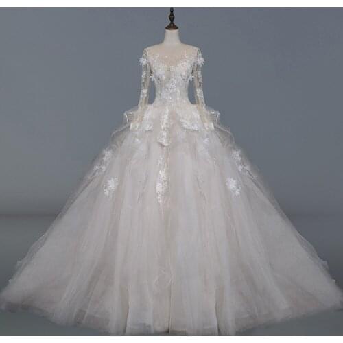 Luxury Long Sleeve Wedding Dresses Turkey Vestidos De Noiva Princesa Beading Crystal Appliques Flowers Bridal Gowns China