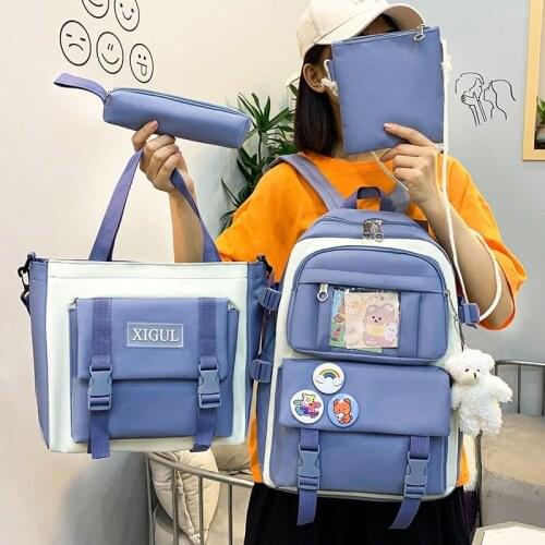 4 Pcs Setschool Backpack Harajuku Women Backpacks Fashion Schoolbag for Teen Girl Student School Bags Waterproof Female Backpack