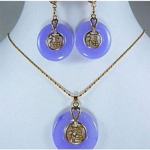 Jewelry purple bless happiness earring & pendant set AAA style 100% Natural Noble Fine jewe