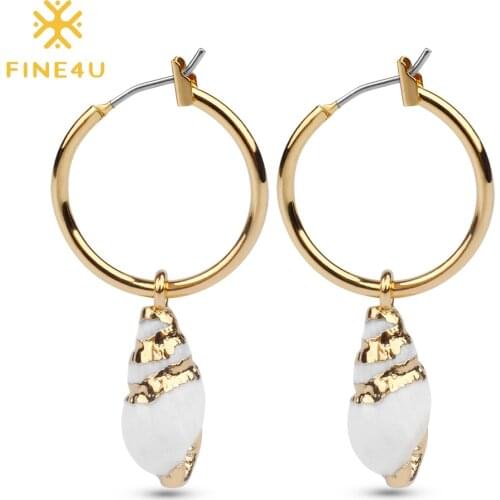 FINE4U E069 Natural Sea Shell Drop Earrings For Women Summer Conch Sea Shell Dangle Earrings Boho 2019 Trendy Summer Jewelry