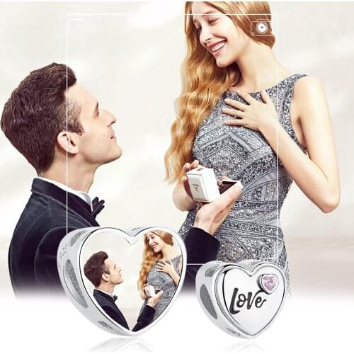 ELESHE 925 Sterling Silver LOVE Forever Customize Photo Bead Charms Fit Original Bracelets Silver 925 Heart Bead DIY Jewelry