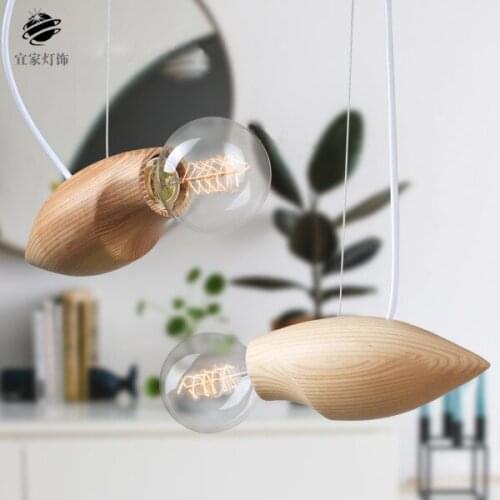 Nordic modern simple wood pendant light creative personality wooden art pendants lamp bar coffee restaurant bee single lighting