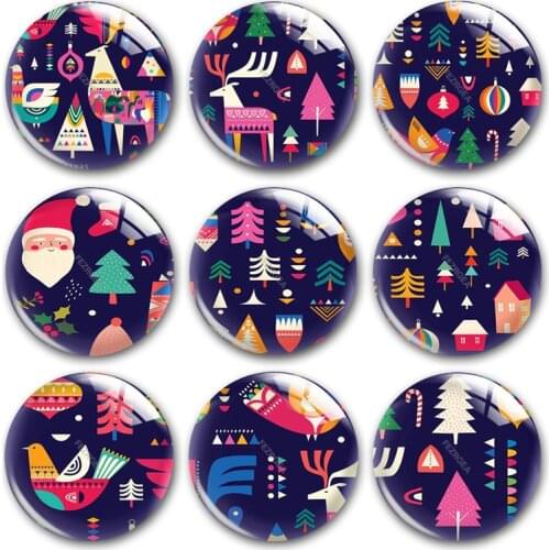 Handmade Cartoon Merry Christmas Santa Wild Round Photo Glass Cabochons Demo Flat Back DIY Jewelry Making Findings Accessory