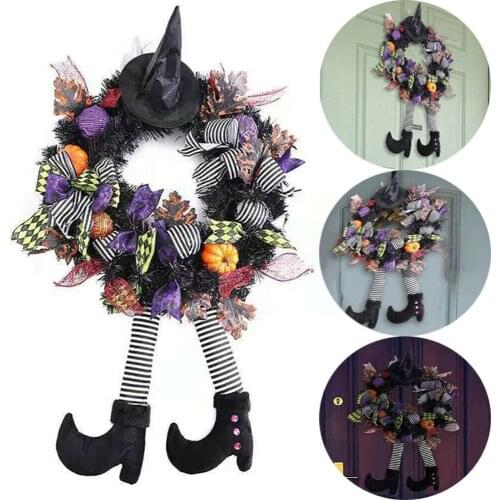 Halloween Wreath Door Hanging Decoration Halloween Witch Hat Leg Pumpkin Door Wreath Happy Halloween Party Home Party Supplies