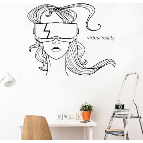 VR Girl Wall Stickers Poster Living Room Gamer Vinyl Decals Playing Boys Bedroom Decor Removable Murals G43