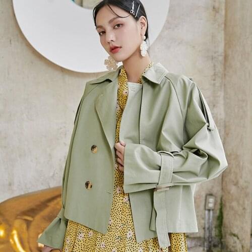 Womens Autumn Fashion Long Sleeve Lapel Double-Breasted Short Coats Windbreakers 2020 Hot Leisure Street Trendsetter New