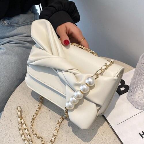 Pearl Chain Womens Designer Crossbody Bags 2021Quality PU Leather Ladies Shoulder Messenger Bags Luxury Female Travel Handbags
