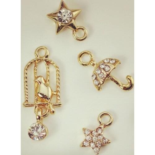10pcs Fashion Jewelry Metal Charms Birdcage Star Umbrella Charm Zircon Necklace Pendant Charm Bracelet For Women DIY Accessories