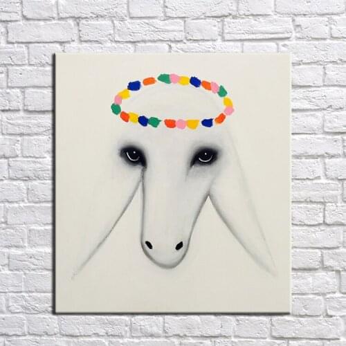 100% Handpainted Girl Goat BedRoom Lovely Cartoon Handmade Oil Painting Living Decoration Picture Wall Art Handmade Oil Painting
