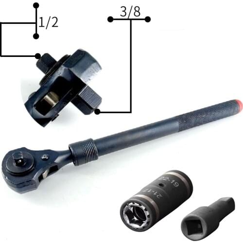 2Pcs 4-IN-1 Tire Impact Socket and Dual Head Ratchet Handle with Hammer Function Telescopic Extendable Ratchet Handle