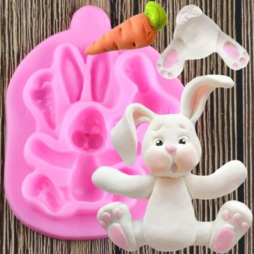3D RABBIT Easter Bunny Silicone Mould Fondant Cake Molds Cupcake Tools Confeitaria Kitchen Accessories