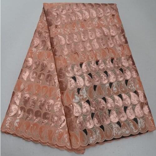 5yards/pc) high quality peach African hand cut organza lace fabric with excellent sequins embroidery for party dress OP123