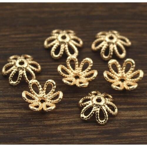 50pcs 10mm Brass Casted 6 Petals Filigree Flower Spacer Beads Caps Tassel Caps Tiny Charms DIY Jewelry Accessories Findings
