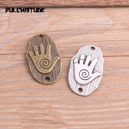 6PCS 19*33mm New Product Two Color Palm Charms Plant Connector Jewelry Metal Alloy Jewelry Marking