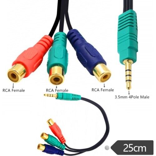 3.5mm to RCA Audio Splitter Cable, 3.5mm Mini 1/8" TRS Stereo Male to 3RCA Audio/Video AV Female Composite Stereo Cable Adapter