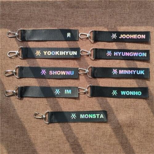 KPOP Monsta X WONHO SHOWNU JOOHEON KIHYUN MINHYUK HYUNGWON Keychain Laser Mobile Phone Rope Name Key Ring Chain New Wholesale