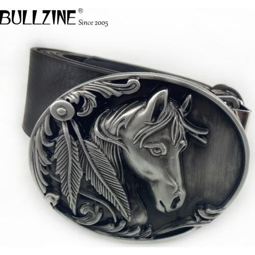 Bullzine zinc alloy retro Horse head Belt buckle western jeans belt buckle free PU belt FP-02209-3 drop shipping