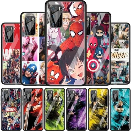Marvel Hero Spider-Man for Huawei P40 P30 Pro Plus P20 P10 Lite P Smart Z 2021 2020 2019 Luxury Tempered Glass Phone Case