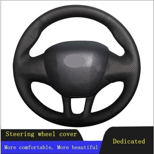 Car Accessories Steering Wheel Cover Black Hand-stitched Artificial Leather for Peugeot 208 2011-2019 Peugeot 2008 2013-2019