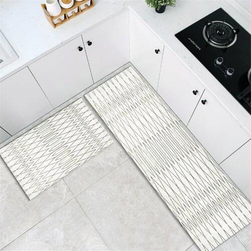Geometric White Kitchen Mat Nordic Style Simple Flannel Floor Mat For Bedroom Bedside Mat Hallway Mat Toilet Mat Washable